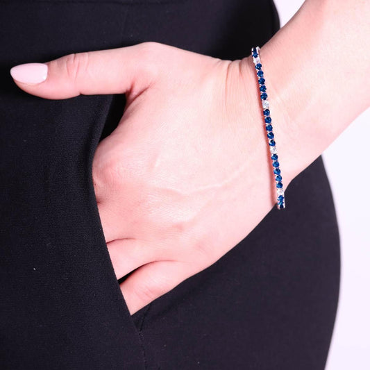 Bracciale Tennis 3mm BLU e BIANCO 5+1, in Argento s925