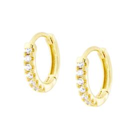 Orecchini Cerchio mm 13 con Zirconi Bianchi , in Argento s925 e oro