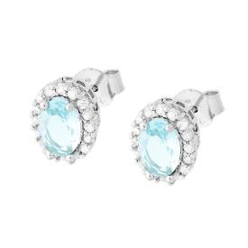 Orecchini Ovali con Zircone Acquamarina, in Argento S925
