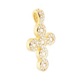Round Zircon Cross Pendant, many Colors, Sterling Silver s925