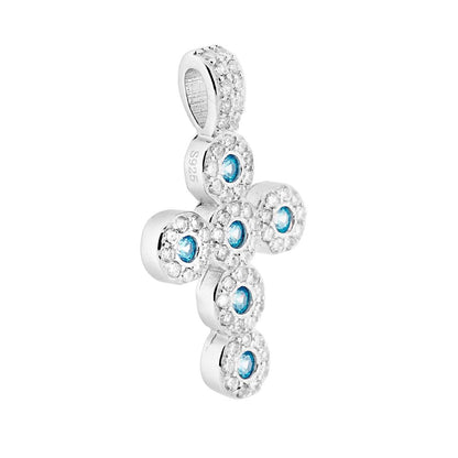 Round Zircon Cross Pendant, many Colors, Sterling Silver s925