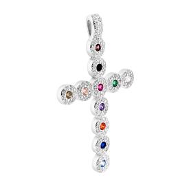 Sparkling Green and White Cross Pendant – in 925 Sterling Silver