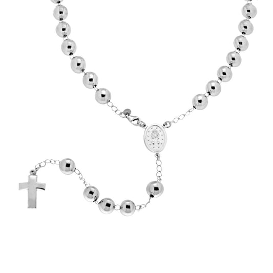 Collana Rosario UOMO cm 70 con Grani a pallina mm 8, Argento s925