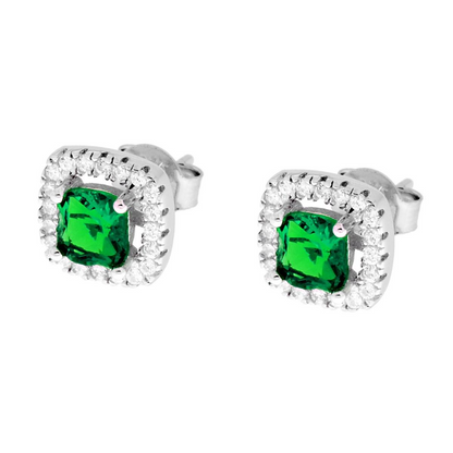 Orecchini Quadrati Verde e Bianco, in Argento S925