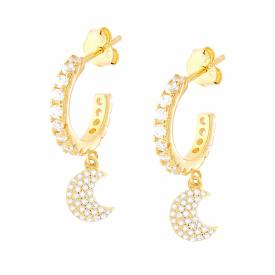 Orecchini Cerchio con Luna pendente, in Argento s925 e oro
