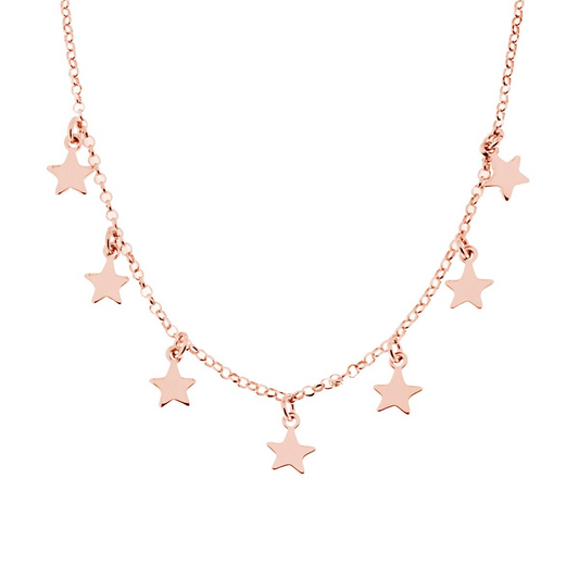 Collana Catena Rolo Diamantata con Stelle plain pendenti, in Argento s925