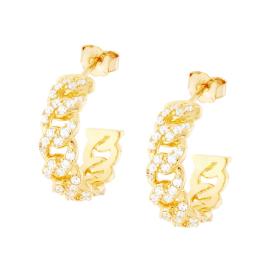 Orecchini Cerchio Catena Grumetta, in Argento s925 e oro