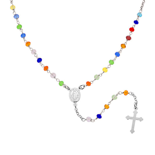 Collana Rosario con Grani Multicolor Rainbow, Argento s925