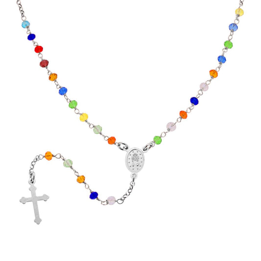 Collana Rosario con Grani Multicolor Rainbow, Argento s925