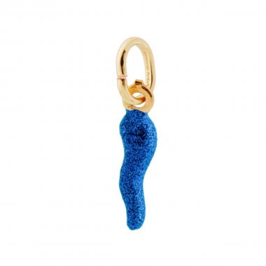 Ciondolo Corno Azzurro con GLITTER 18mm, in Argento 925