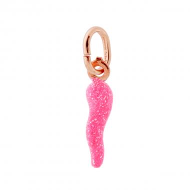 Ciondolo Corno Fucsia con GLITTER 18mm, in Argento 925