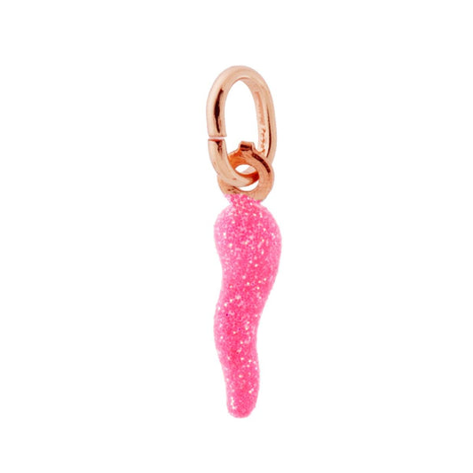 Ciondolo Corno Rosa con GLITTER 18mm, in Argento 925