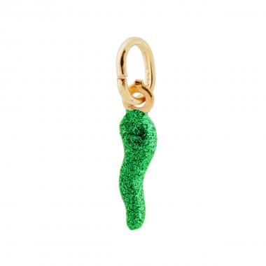Ciondolo Corno Verde con GLITTER 18mm, in Argento 925