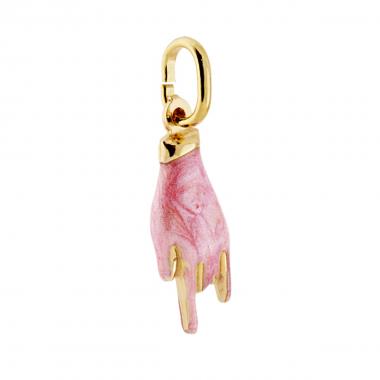 Ciondolo Portafortuna Mani con Corna, ROSA PERLATO, in Argento s925