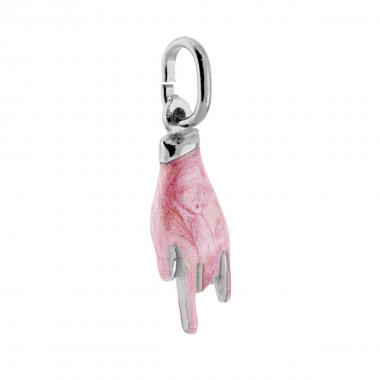 Ciondolo Portafortuna Mani con Corna, ROSA PERLATO, in Argento s925