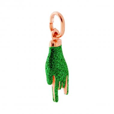 Ciondolo Portafortuna Mani con Corna, Verde Glitter, in Argento s925