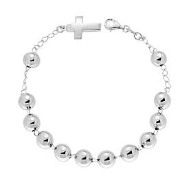 Bracciale Rosario con Grani Pallina liscia mm 8 e Croce pendente, in Argento s925