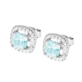 Orecchini Quadrati Zircone Acquamarina, in Argento S925