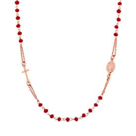 Collana Rosario cm 50 con Grani Rossi, Argento s925 Oro Rosa