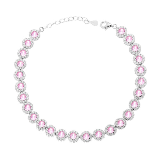 Bracciale Tennis Fiore con Cubic Zirconia Rosa, Argento s925