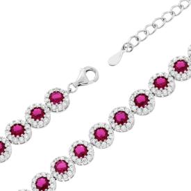 Bracciale Tennis Fiore Rosso Rubino e Bianco, in ARGENTO 925