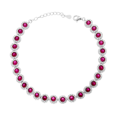Bracciale Tennis Fiore Rosso Rubino e Bianco, in ARGENTO 925
