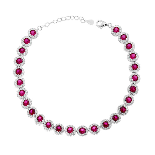 Bracciale Tennis Fiore Rosso Rubino e Bianco, in ARGENTO 925