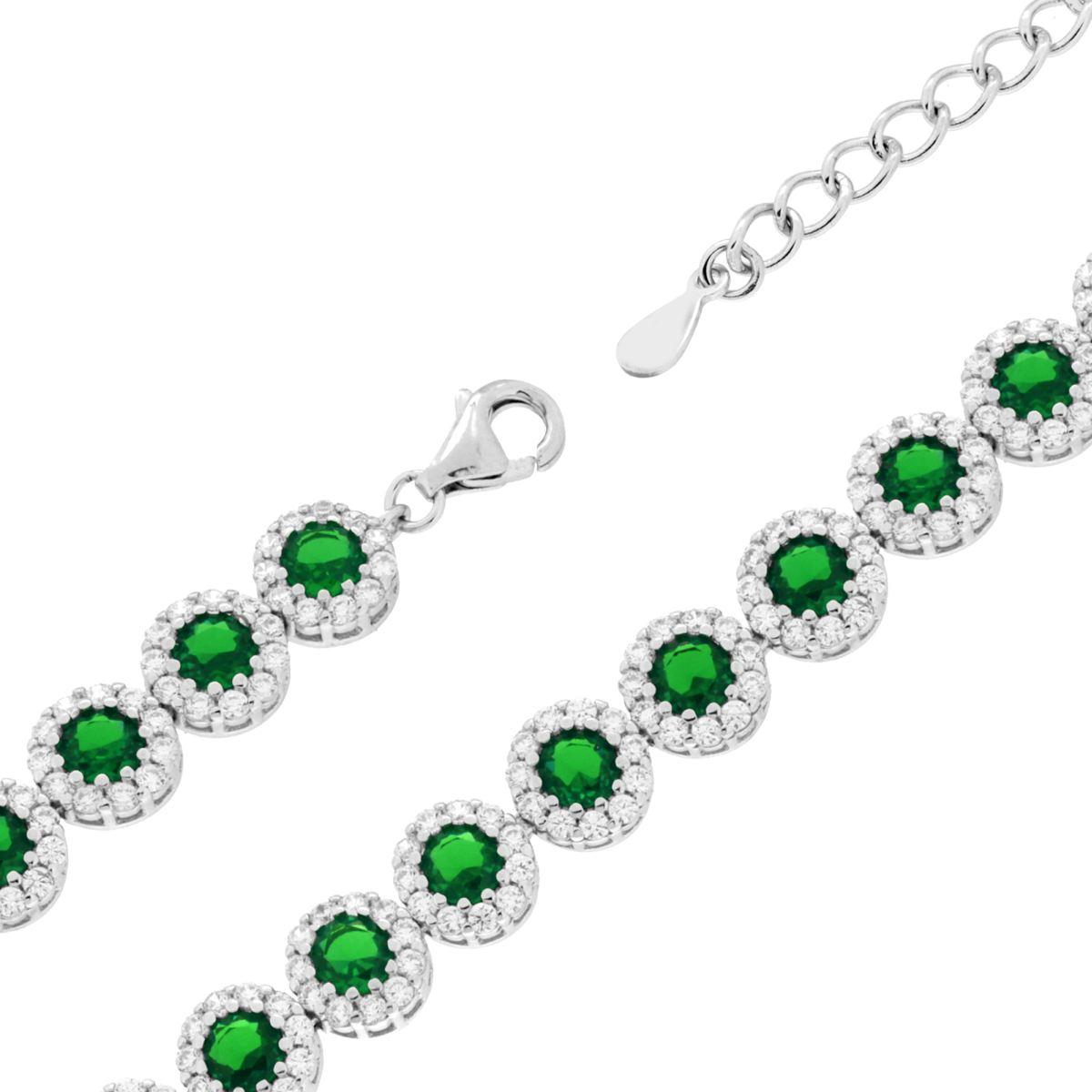 Green and White Flowers Tennis Bracelet, in 925 Silver