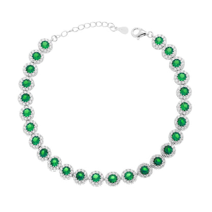 Green and White Flowers Tennis Bracelet, in 925 Silver