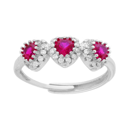 Anello Trilogy Cuori Zirconi Rosso Rubino, in Argento s925