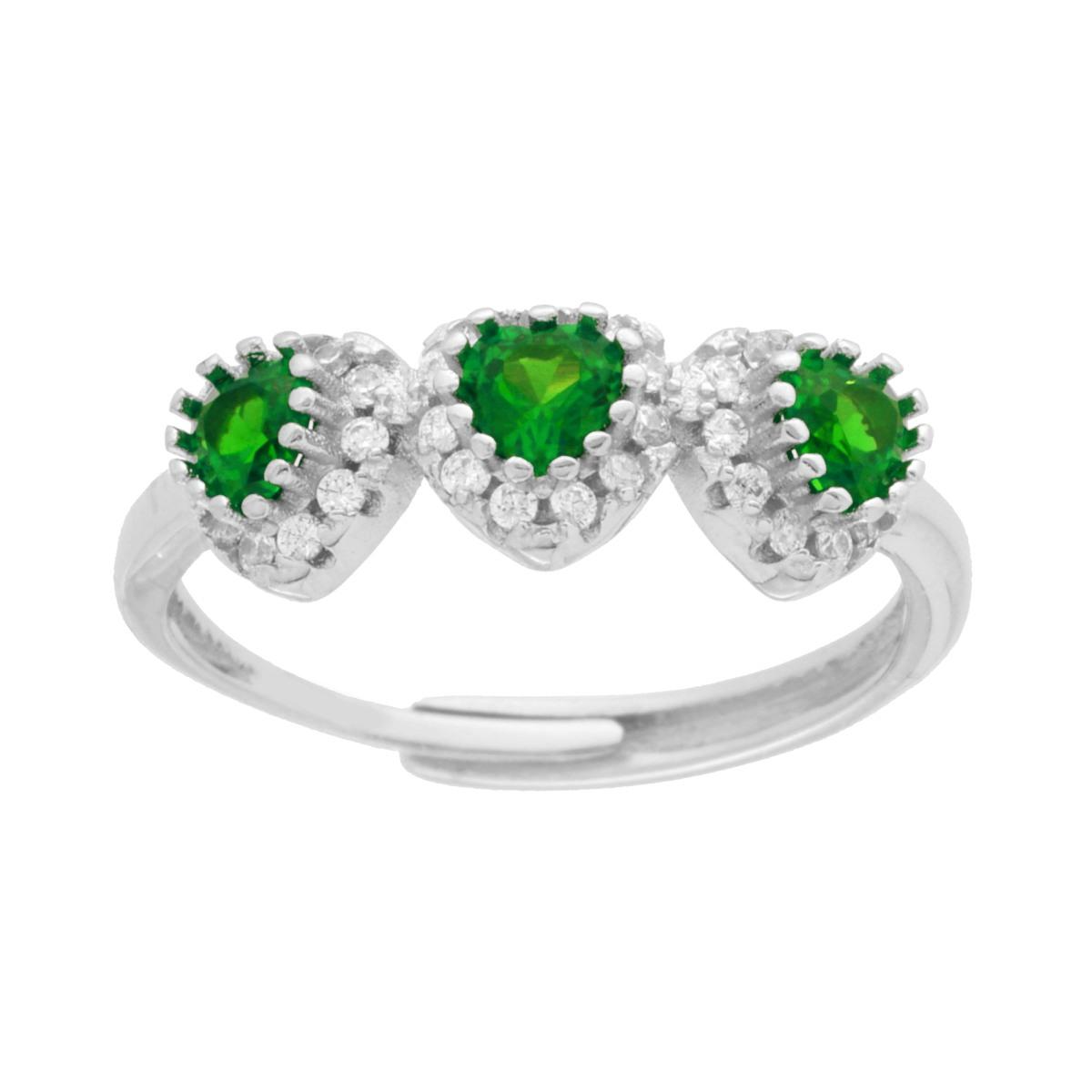Anello Trilogy Cuori Zirconi Verde Smeraldo