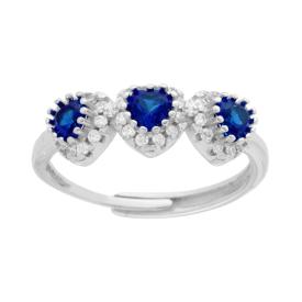 Anello Trilogy Cuori Zirconi Blu Zaffiro, in Argento s925