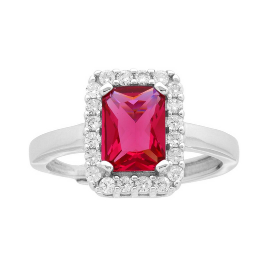 Kate Red Rectangle Ring, in S925 Silver