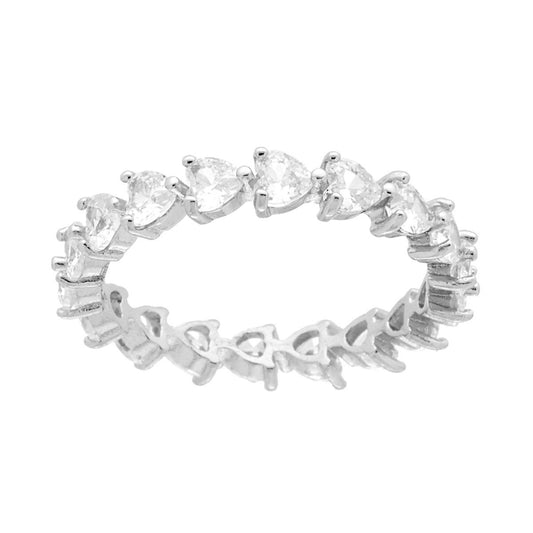 Anello Eternity Veretta a giro con Zirconi Bianchi Cuore, in Argento s925