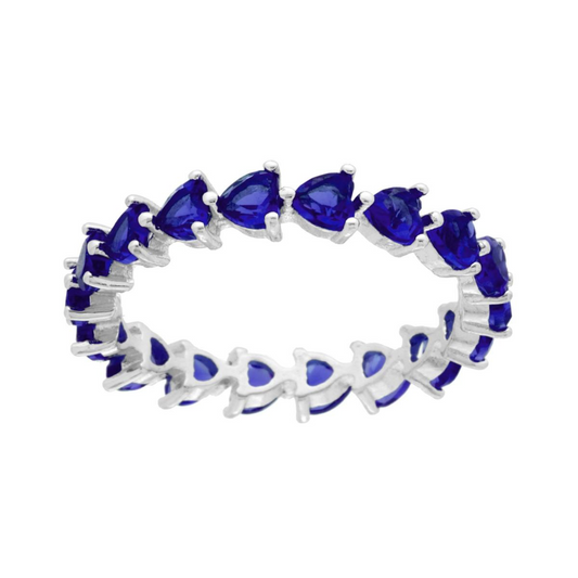 Anello Eternity Veretta a giro con Zirconi Blu Zaffiro Cuore, in Argento s925