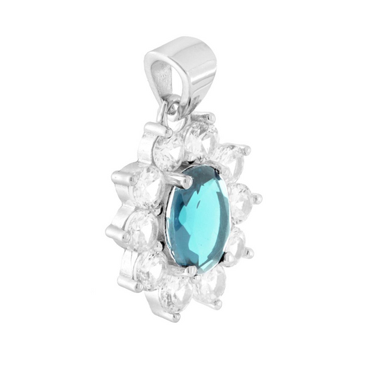 Ciondolo Ovale con Cubic Zirconia Acquamarina, in Argento S925