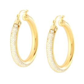 Orecchini Cerchio maglia Calza con Cubic Zirconia Bianchi, in Argento s925