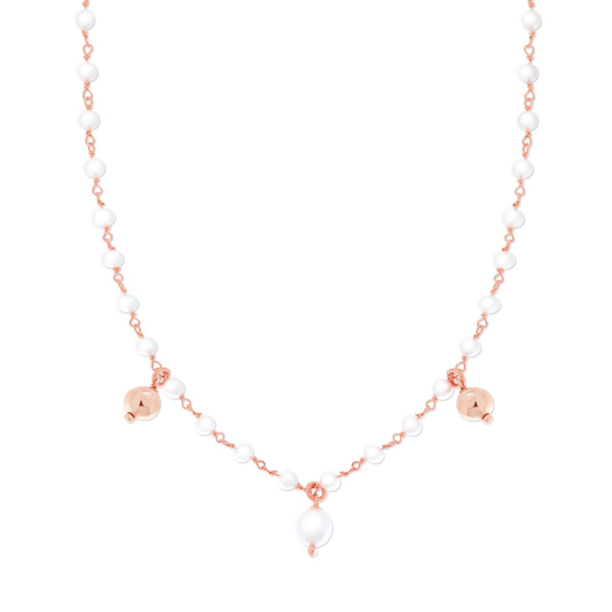 Collana con Perle e Palline pendenti, Argento S925
