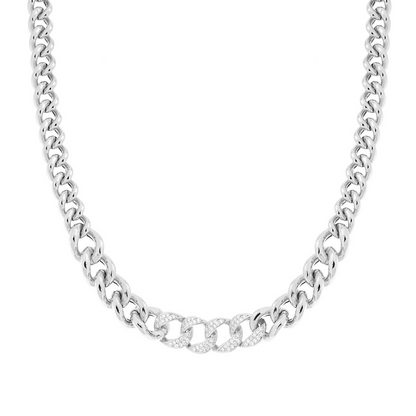 Collana Catena Grumetta degrade' con Zirconi Bianchi, Argento S925