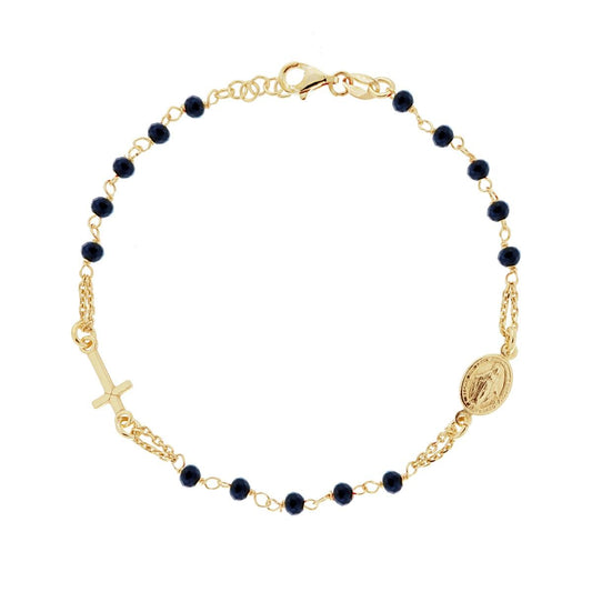 Bracciale Rosario con Grani Blu con Croce e Madonna, in Argento s925