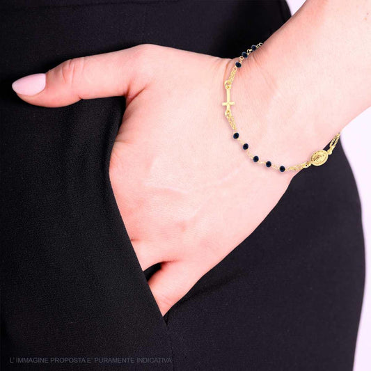 Bracciale Rosario con Grani Blu con Croce e Madonna, in Argento s925