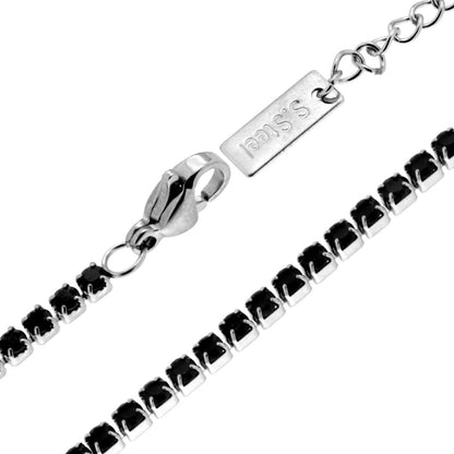 Collana Tennis cm 17-20 con Crystal mm 2 Neri, in ACCIAIO inossidabile