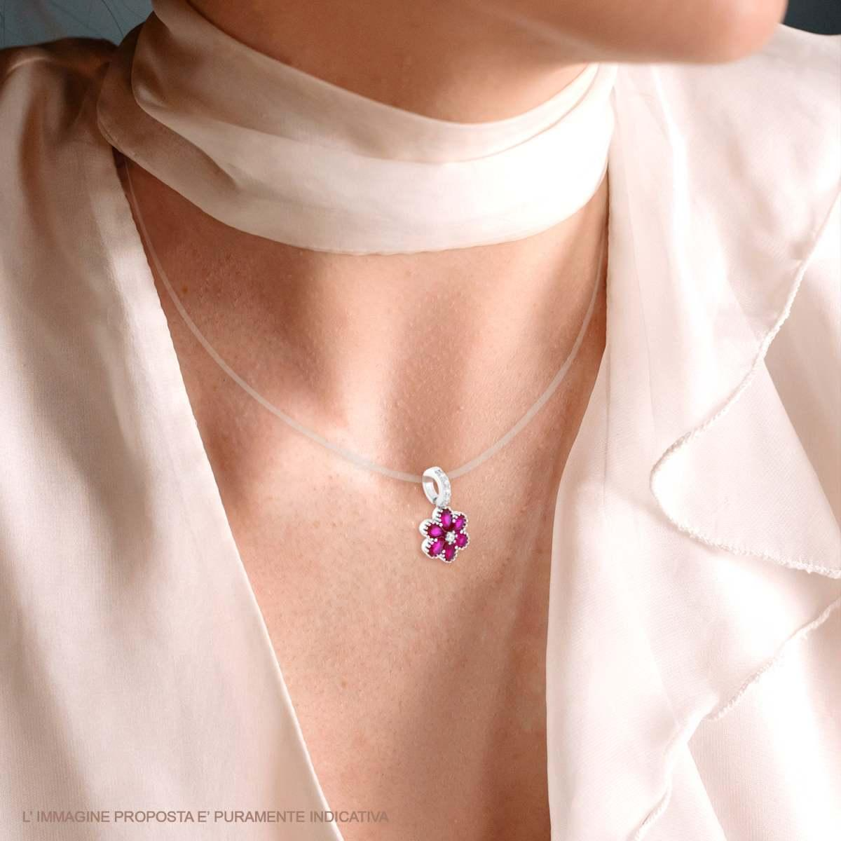 Ciondolo Fiore Ruby Elegance, Argento s925