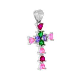 Ciondolo Croce con Zirconia Multicolor, Argento s925