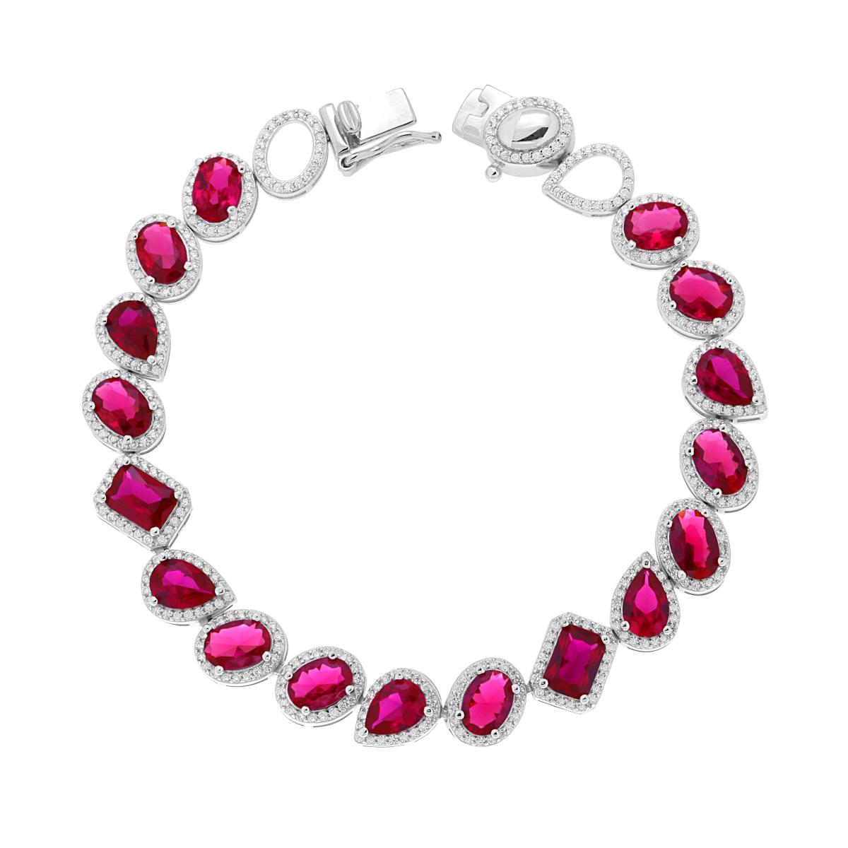 Bracciale Tennis Gocce Ovali e Rettangoli Rosso Rubino, in ARGENTO 925