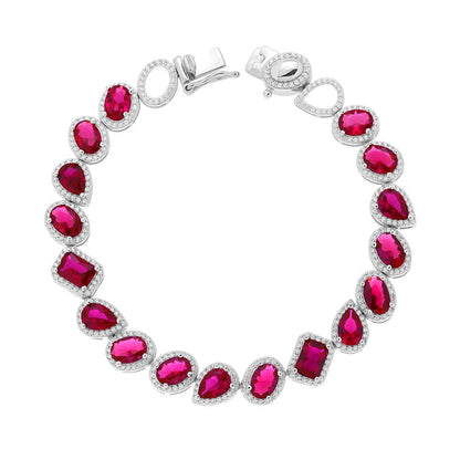 Bracciale Tennis Gocce Ovali e Rettangoli Rosso Rubino, in ARGENTO 925