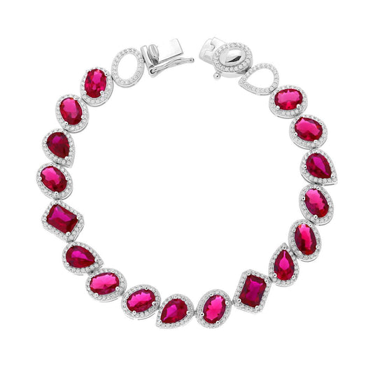 Bracciale Tennis Gocce Ovali e Rettangoli Rosso Rubino, in ARGENTO 925