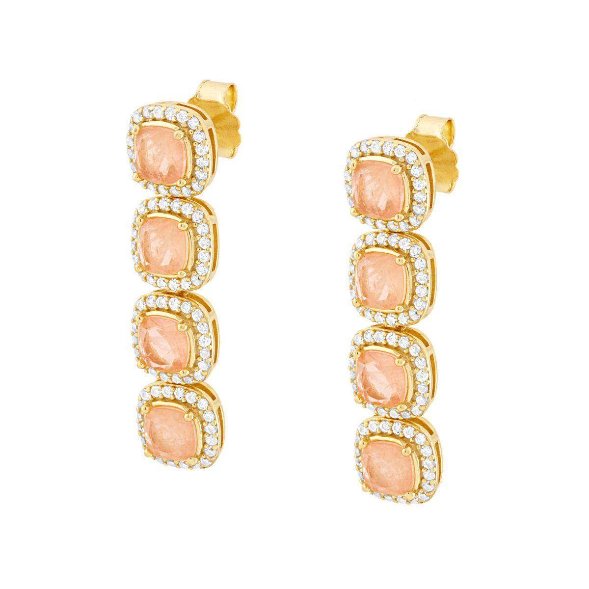 Orecchini Quadrati Pendenti con Pietre Naturali Rosa Cipria, Argento s925