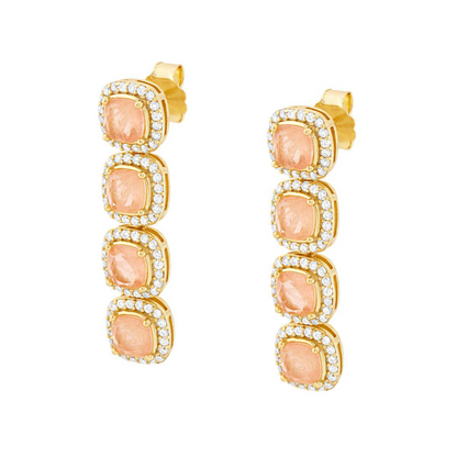 Orecchini Quadrati Pendenti con Pietre Naturali Rosa Cipria, Argento s925