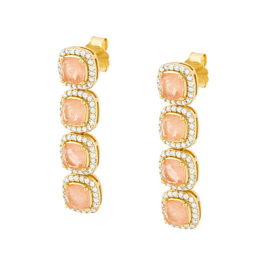 Orecchini Quadrati Pendenti con Pietre Naturali Rosa Cipria, Argento s925